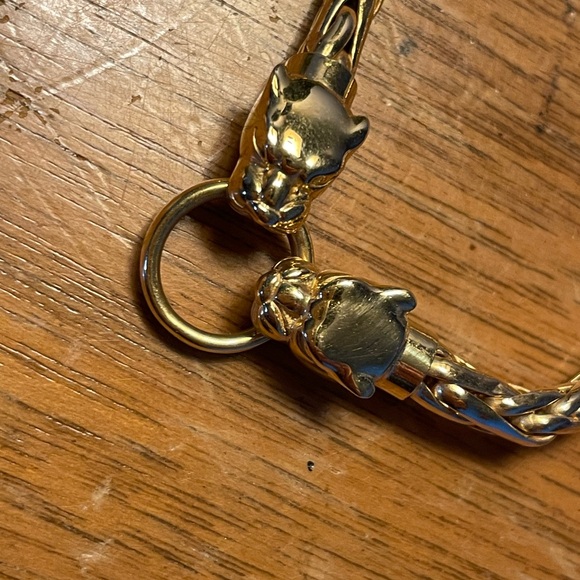 14k Yellow Gold Double Panther Head Espiga Chain Necklace - Picture 2 of 5